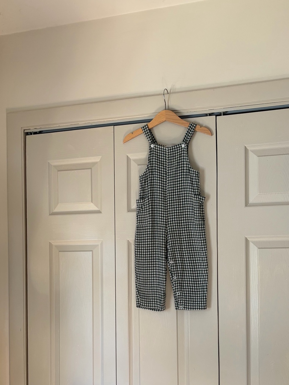 Maison Me Green and White Gingham Kids Overalls